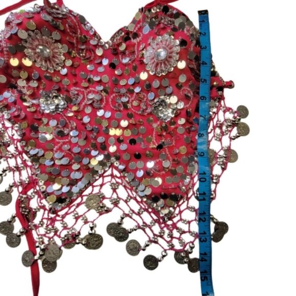 Pink Sequin Halter Crop Top Silver Sequin Backless Belly Dancing Tops NEW - Picture 11 of 11